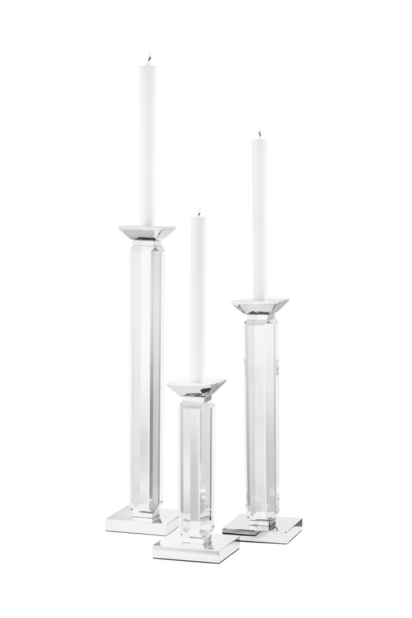 Crystal Glass Stick Candle Holder Set of 3 - Eichholtz Livia | Eichholtz Miami