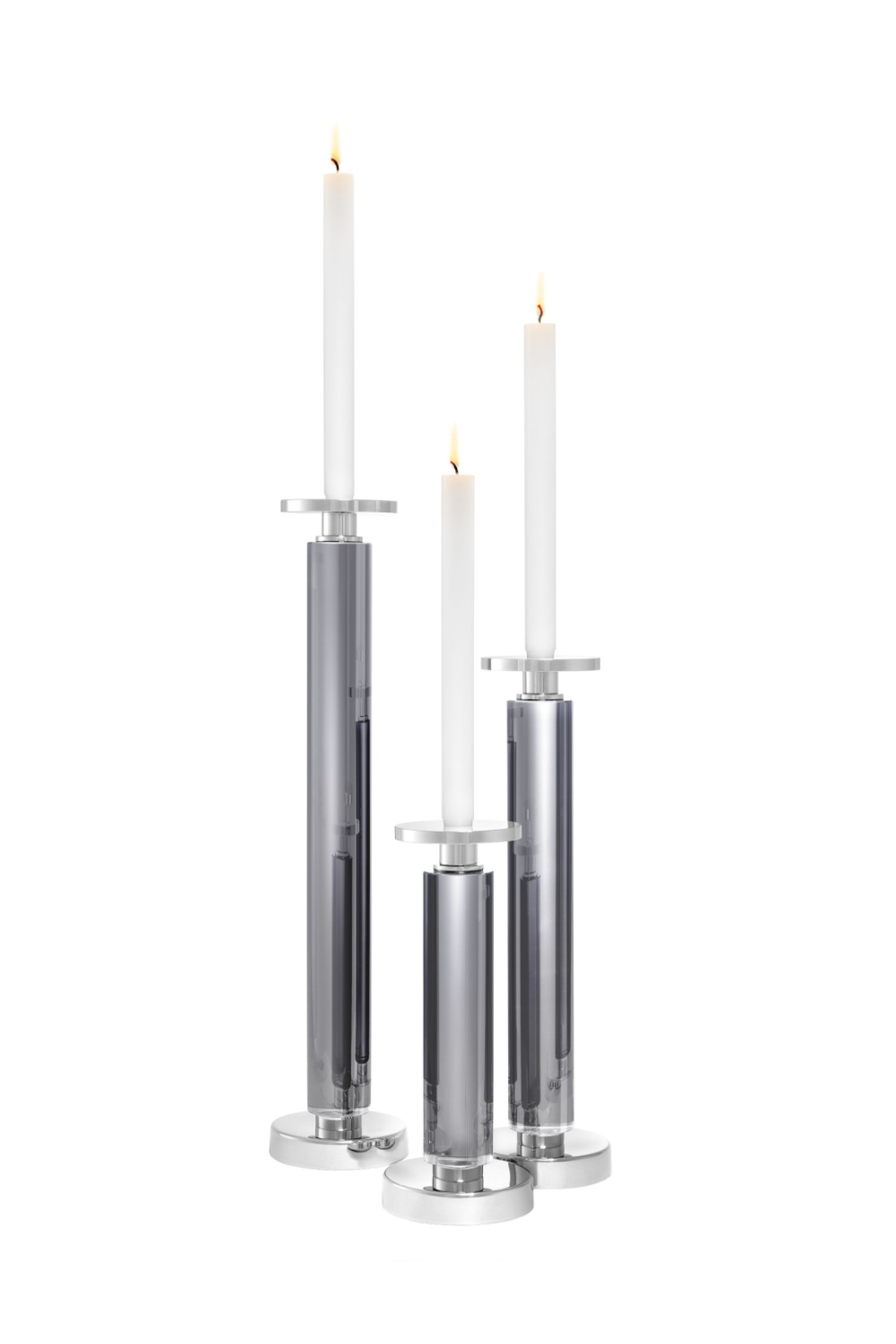 Smoke Crystal Glass Candle Holder Set of 3, Eichholtz Chapman