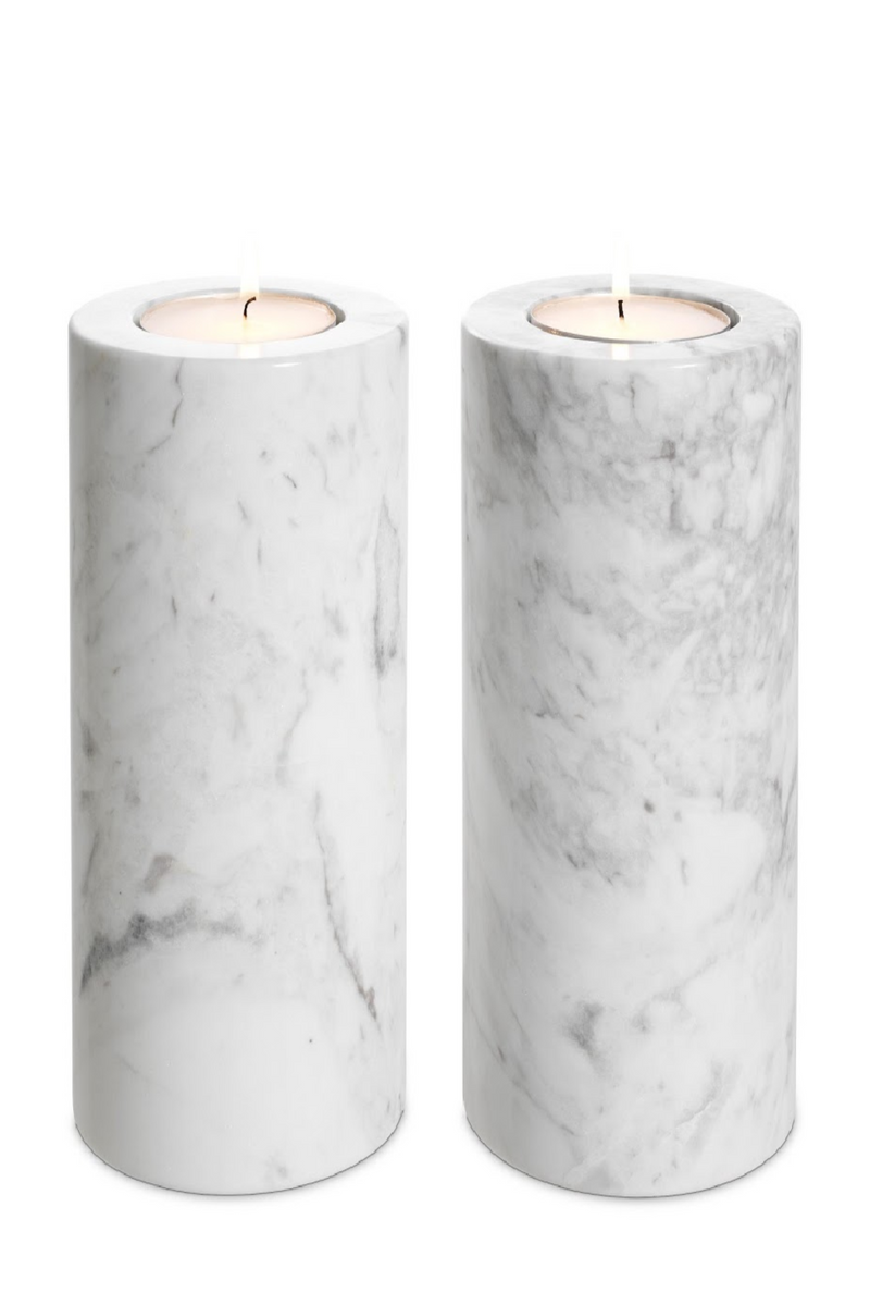 White Marble Tealight Holders 2 | Eichholtz Tobor L | Eichholtzmiami.com