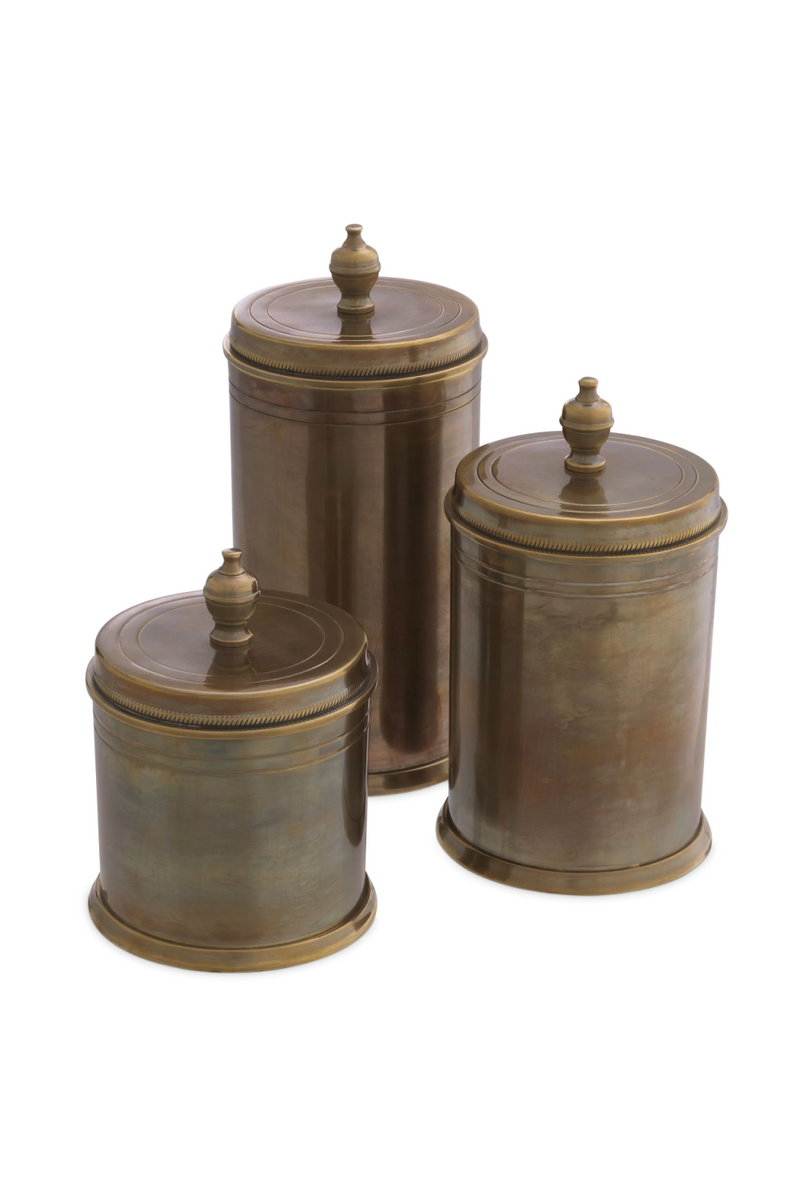 Vintage Brass Cylindrical Box Set (3) | Eichholtz Gaston | Eichholtzmiami.com