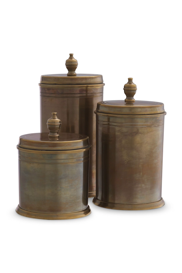Vintage Brass Cylindrical Box Set (3) | Eichholtz Gaston | Eichholtzmiami.com