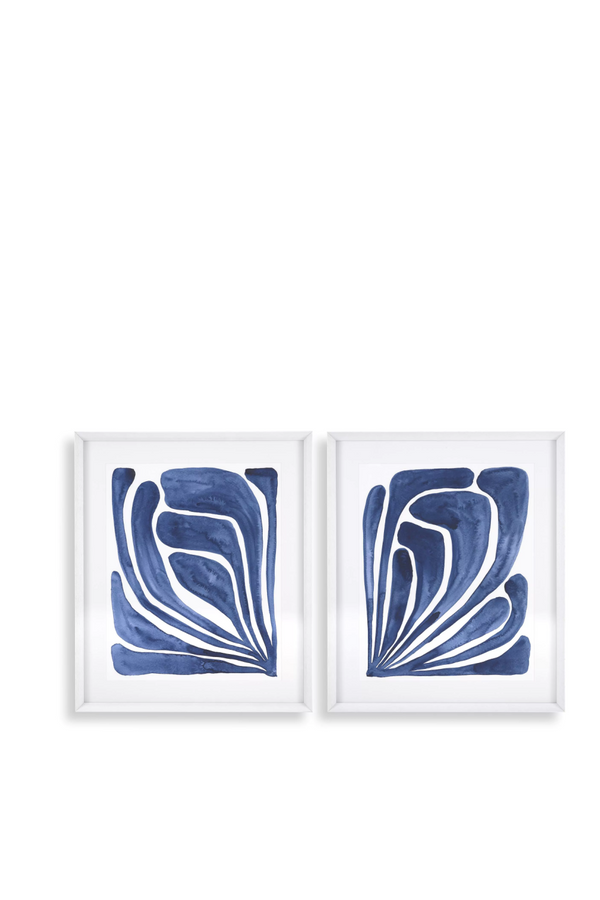 White Framed Art Print Set (2) | Eichholtz Blue Stylized Leaf | Eichholtz Miami